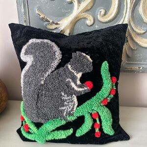Antique hand hooked squirrel throw pillow glass eye